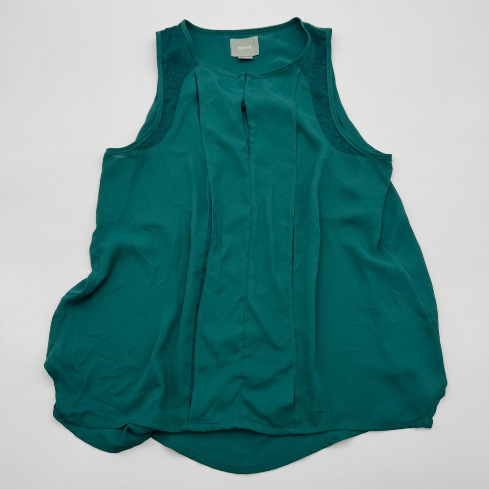 Maeve Anthropologie Teal Green Swiss Dot Pleated Sleeveless Blouse Sz 4